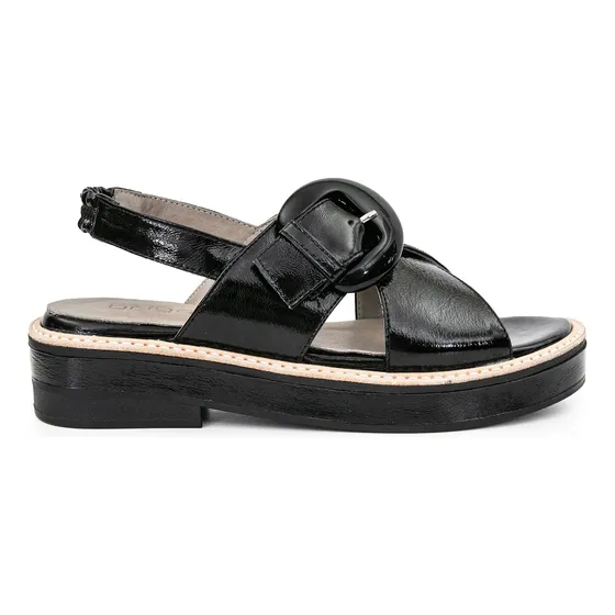 Sandalia Mujer Cuero Charol Elastico Taco Bajo Liso Briganti