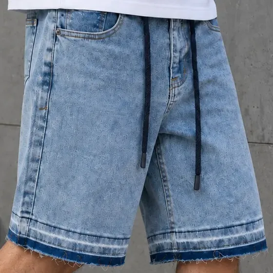 Bermuda Jean Hombre Denim Desflecada Algodon Cara Cruz
