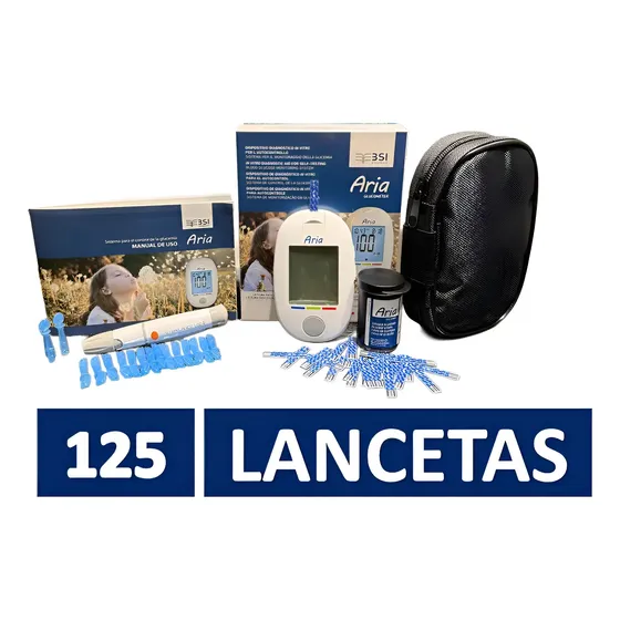 Kit Glucometro Medidor Glucosa Aria Europeo + 125 Lancetas