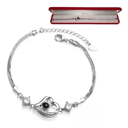Pulsera Te Amo 100 Idiomas Corazón Enchap Plata Estuche Pana
