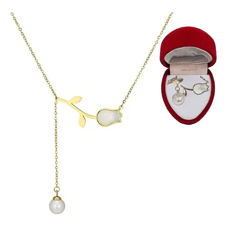 Collar Flor Perla Baño Oro 18k Con Estuche Regalo Pana