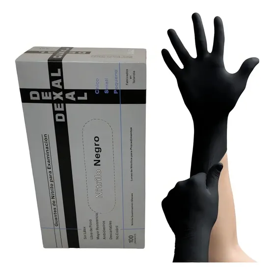 Guantes Nitrilo Negro Talle S X 100 Unidades Marca Dexal Hipoalergénicos
