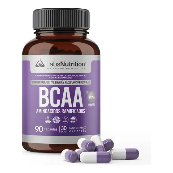 BCAA Labs Nutrition Aminoácidos 90 Caps 600mg Masa Muscular Sin Sabor