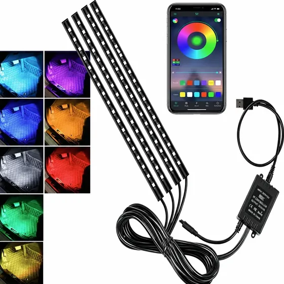 Led Auto Rgb App - Bluetooth Luces Interior Y Exterior Usb