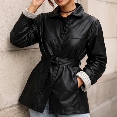 Campera Tapado De Cuero Vegano Importado Líquidación Mujer Negro L