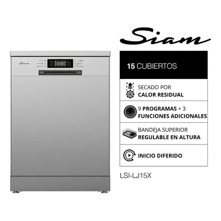 Lavavajillas Siam 15 Cubiertos Acero Inoxidable - Lsi-lj15x