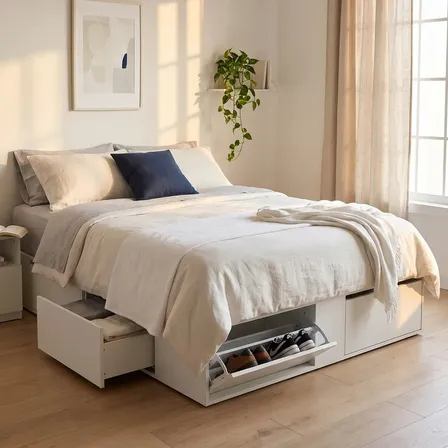 Cama Box 2 Plazas Queen XL Extensible 140 Cm O 160 Cm Con Cajones Zapateros Baulera Color Blanca Dormitorio Moderna Guardado Completo Cam160 Dielfe