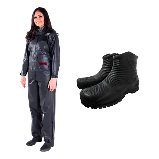 Traje Equipo De Lluvia Impermeable Mujer + Botas Alpina