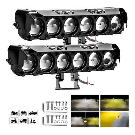 2 Faros Auxiliares Led Para Moto Barra 6 Led Alta Potencia Con Soporte