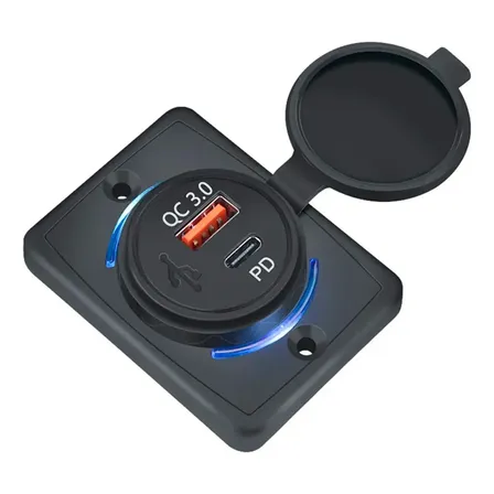 Cargador Usb-c Pd 3.0 - Tapa Hermetica P/ Atornillar 12/24v Negro