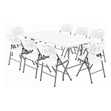 Kit Mesa Plegable Valija 180cm Blanca Con 8 Sillas Exterior