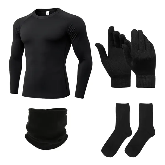 Kit Conjunto Térmico Remera + Guantes + Cuello + Medias