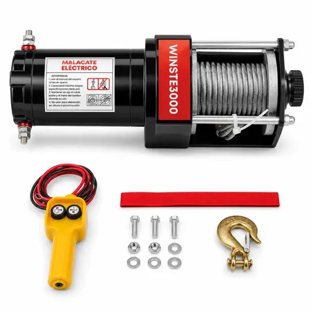 Malacate Eléctrico 3000 lbs 1350 kg con Cable de Acero Control Remoto WINSTE3000