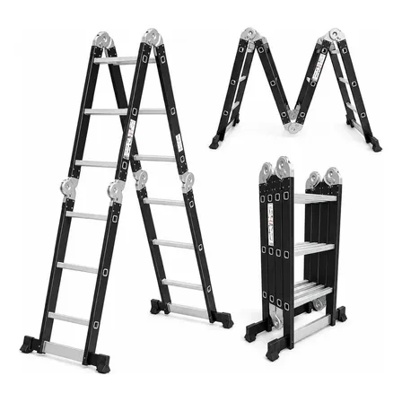 Escalera Aluminio Articulada Dyvan 12 Escalones 4x3 Negro Extensible