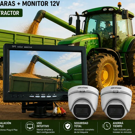 Kit Cámara Retroceso 2 Cámaras Monitor 12v Para Tractor