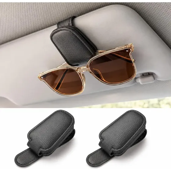 Pack 2 Soporte Magnético De Cuero Para Gafas De Parasol Auto