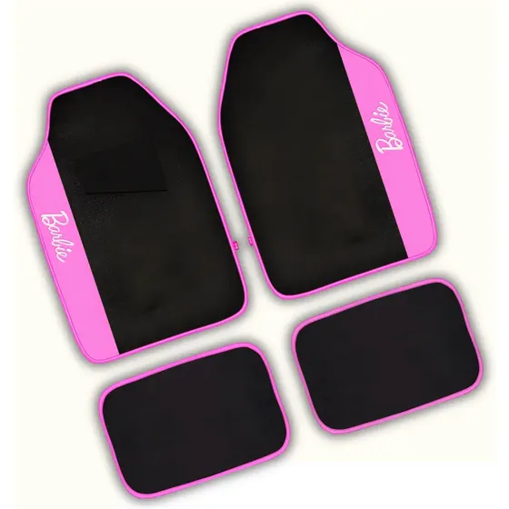 Juego Cubre Alfombras Afelpadas Barbie, Negra Con Rosa
