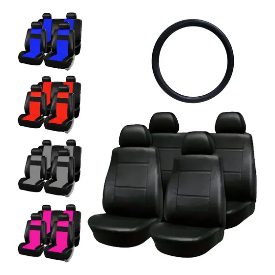 Kit Funda Asientos Auto Eco Cuero + Cubre Volante Eco Cuero