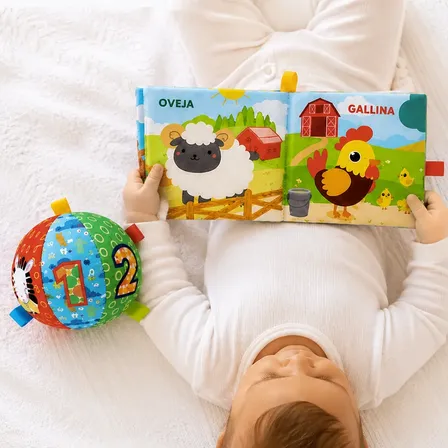 Libro Sensorial De Tela + Pelota Sensorial Para Bebés