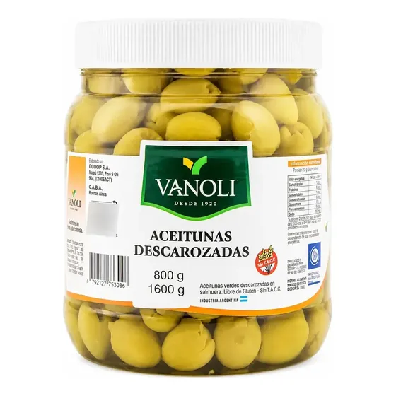 Aceitunas Verdes Descarozadas Vanoli Pote X 800/1600 Gr