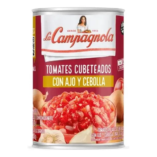 Tomates Cubeteados Con Ajo y Cebolla La Campagnola Lata Sin TACC 400g