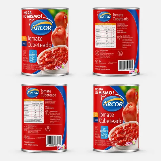 Oferta! Tomates Cubeteado Arcor Sin Tacc Lata 400g - Pack 4!