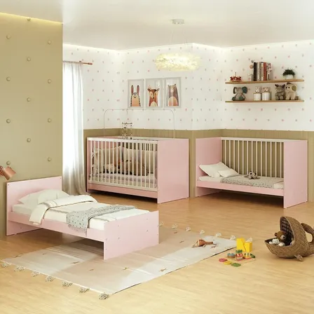 Cuna de colchón 3 en 1, 60 x 130 cm, Multifurniture MP0527g, rosa y blanco