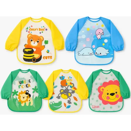 Babero Impermeable Pack  X2 Mangas Largas Bebé Pintorcito Nenes Multicolor Unico