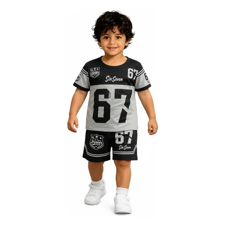 Conjunto Deportivo De 2 Piezas Para Niños De Verano, Remera  Negro 4-5y