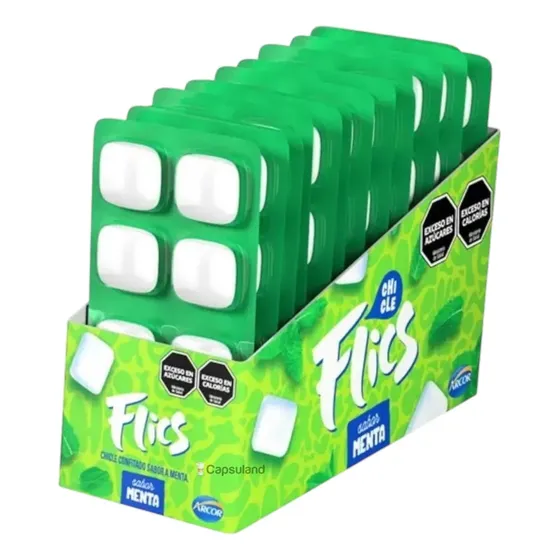 Chicles Flics Menta Confitados Caja 12 Blister Arcor