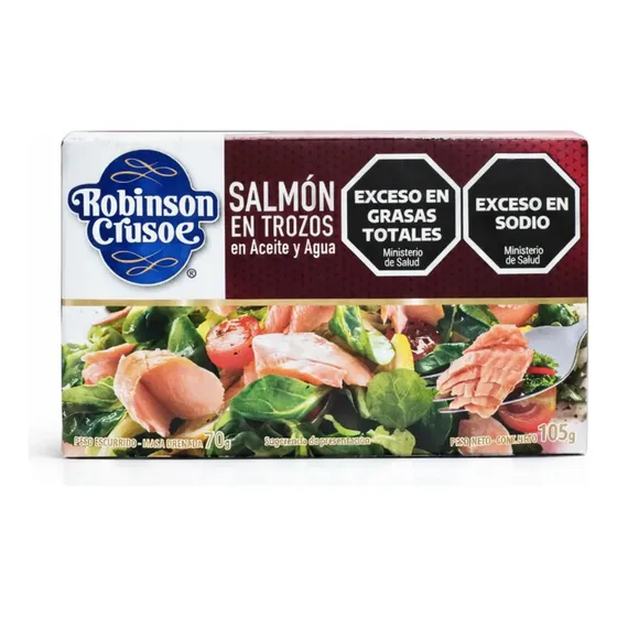 Salmon En Trozos En Aceite Y Agua X 105g Robinson Crusoe
