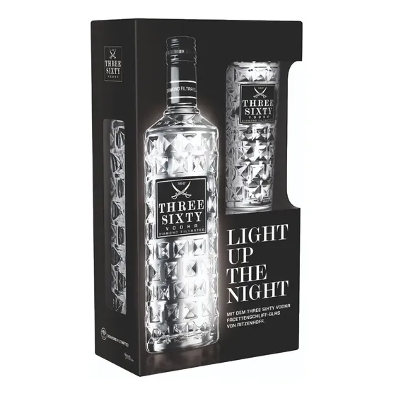 Vodka Three Sixty Ultra Premium Alemana + Estuche Con Vaso