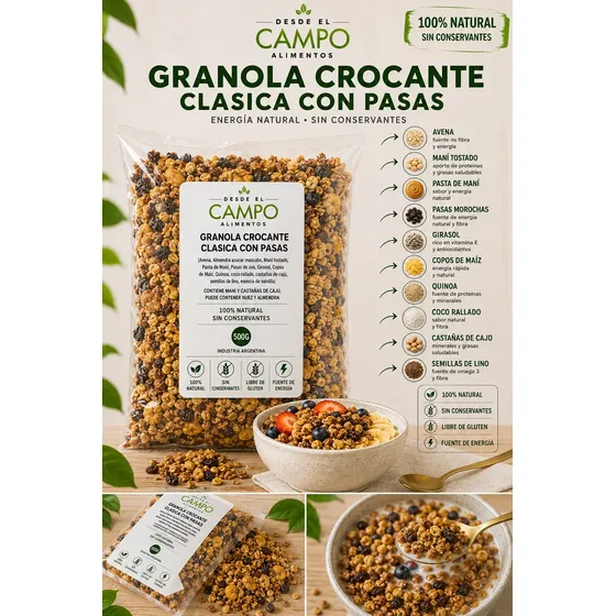 Granola Crocante Con Pasas De Uva Libre De Gluten Dec 500gr