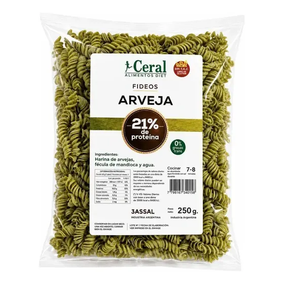 Fideos Proteicos Tirabuzon Sin Gluten De Arveja 250 G Ceral