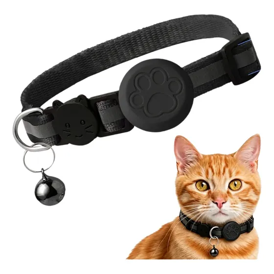 Collar Gato Reflectivo Ajustable Con Porta Airtag Premium