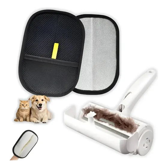 Kit Guante Cepillo + Rodillo Quita Pelos Pelusa Perros Gatos