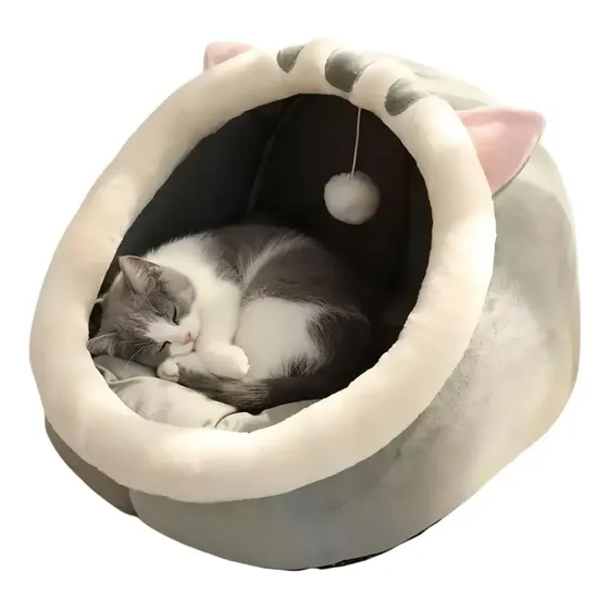 Cucha Para Gato Peluche Con Orejas Y Juguetes Plateado Cave