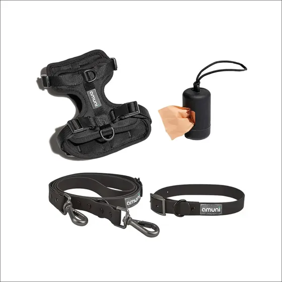 Kit Paseo Perros Arnés Anti Tirón Collar Correa Porta Bolsa