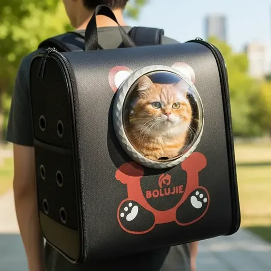 Mochila Cápsula Para Mascotas Grande Transpirable Y Portátil Negro