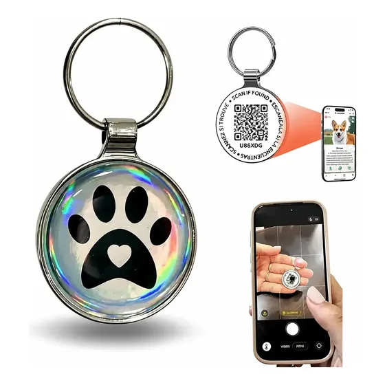 Placa Identificadora Qr Para Mascotas Huella Collar Perro