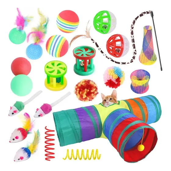 Set Juguetes Interactivos Para Gato Con Túnel Y Pelotas Multicolor