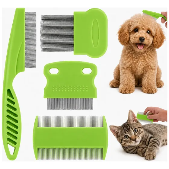 Kit 4 Peines Mascotas Perro Gato Antipulgas Acero Inoxidable
