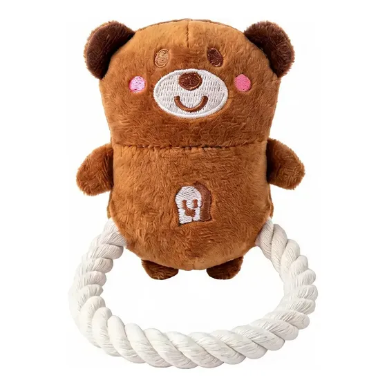 Juguete Para Perros Y Gatos Peluche Oso Manija Marrón