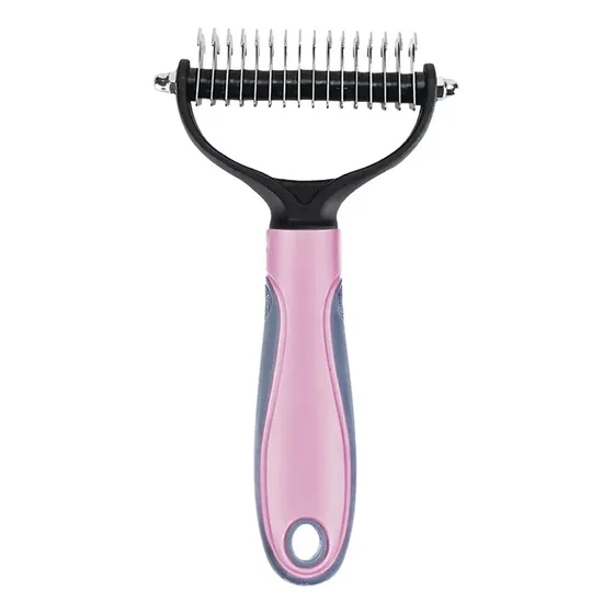 Cepillo Deslanador Pelo Perro Gato Peine Desenredante Metal Color Rosa - 9 cm