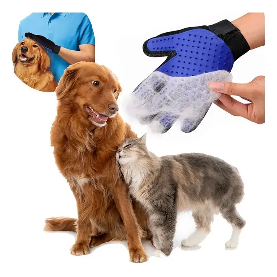 True Touch guante quitapelos masajeador para perro y gato azul marino