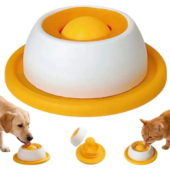 Cuenco Lamer Interactivo Amarillo Bebedero Para Perro Y Gato