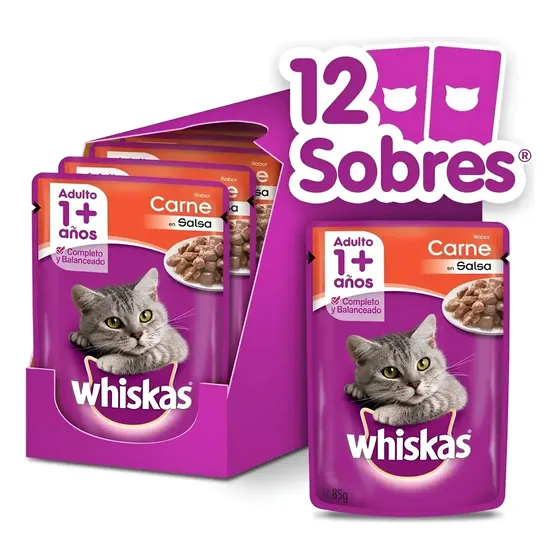Whiskas Pouch Para Gato Carne En Salsa - Caja X 12 Unidades