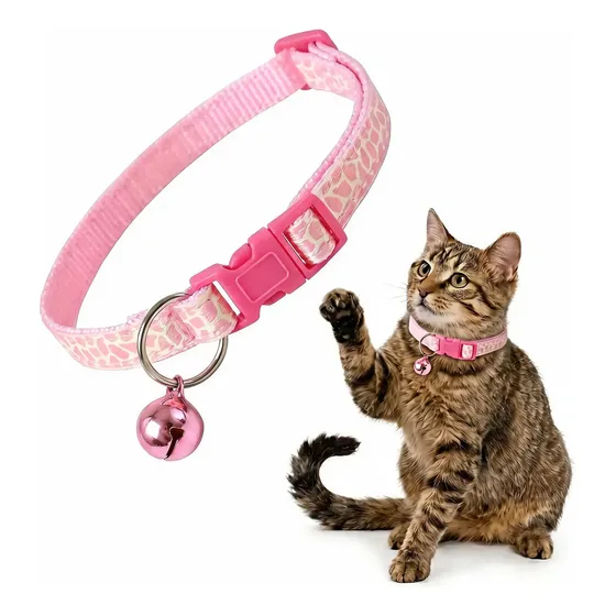 Collar Ajustable Para Gato Y Perro Con Cascabel Rosa
