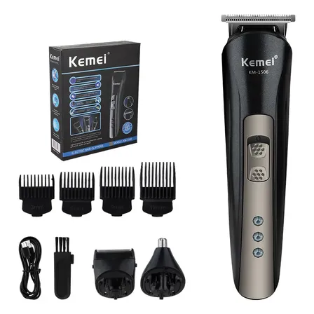 Afeitadora De Aluminio Recargable Kemei Km 1506 3 En 1 Negro