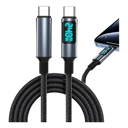 Cables De Datos Con Pantalla 240w Tipo-c Carga Rápida 1.5m Negro